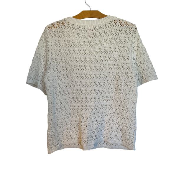 Skovhuus Short Sleeve Cardigan Button Front Sweater White Knit Granny Coastal L - Picture 3 of 8
